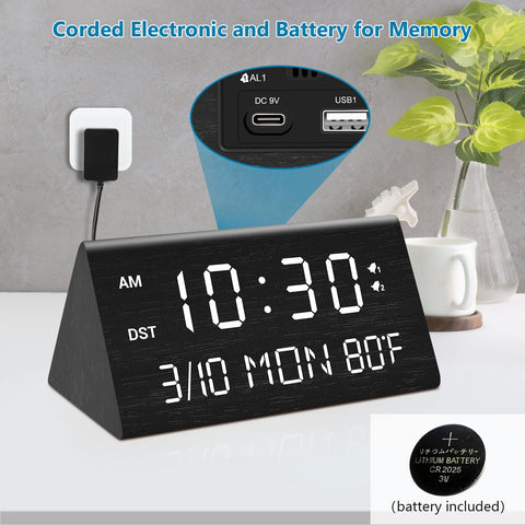 Kogonee clock showing brightness control for comfortable night viewing.