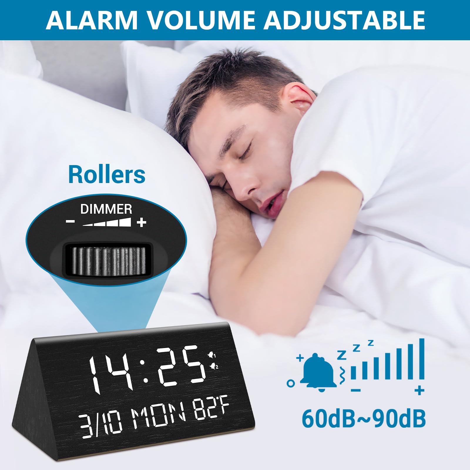 Kogonee alarm clock with two alarms and snooze function.