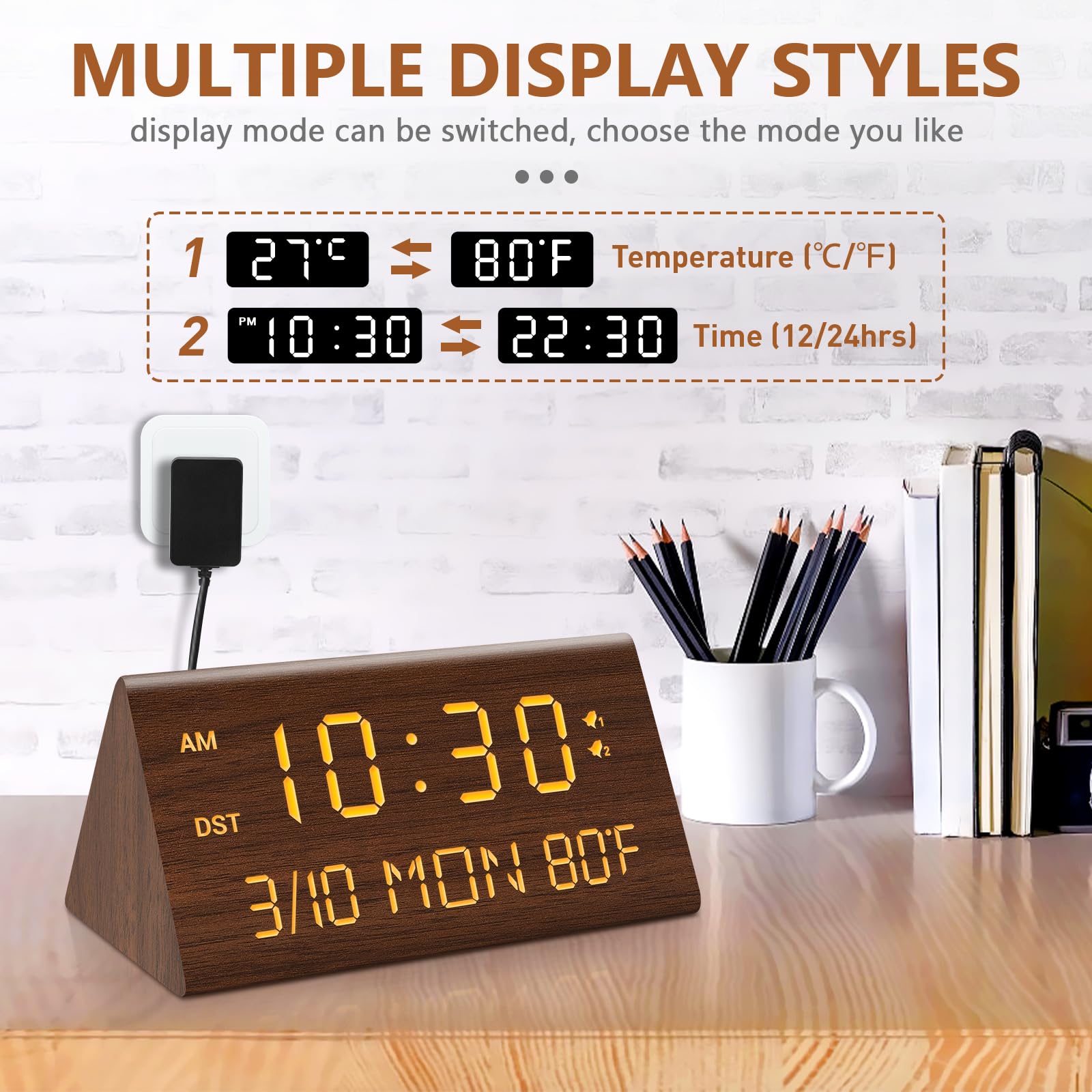 Kogonee clock USB charging ports keep devices powered at bedside.