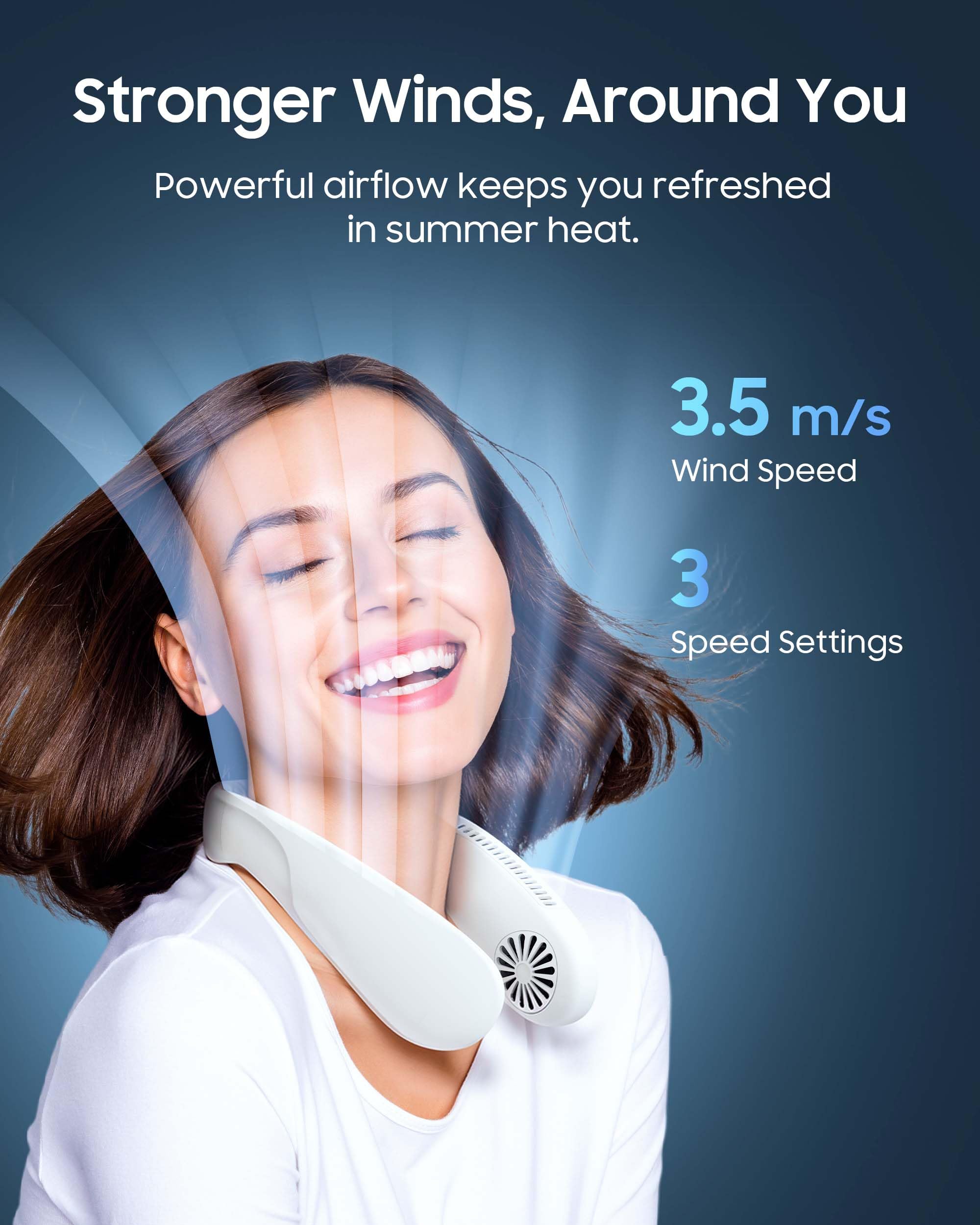 KOHA CoolMaster Ultra Neck Fan battery delivers up to 12 hours of cooling.