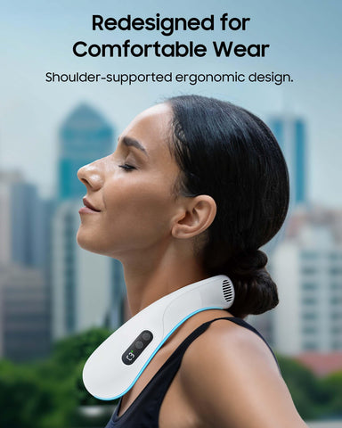 KOHA CoolMaster Ultra Neck Fan provides wide airflow around neck and cheeks.