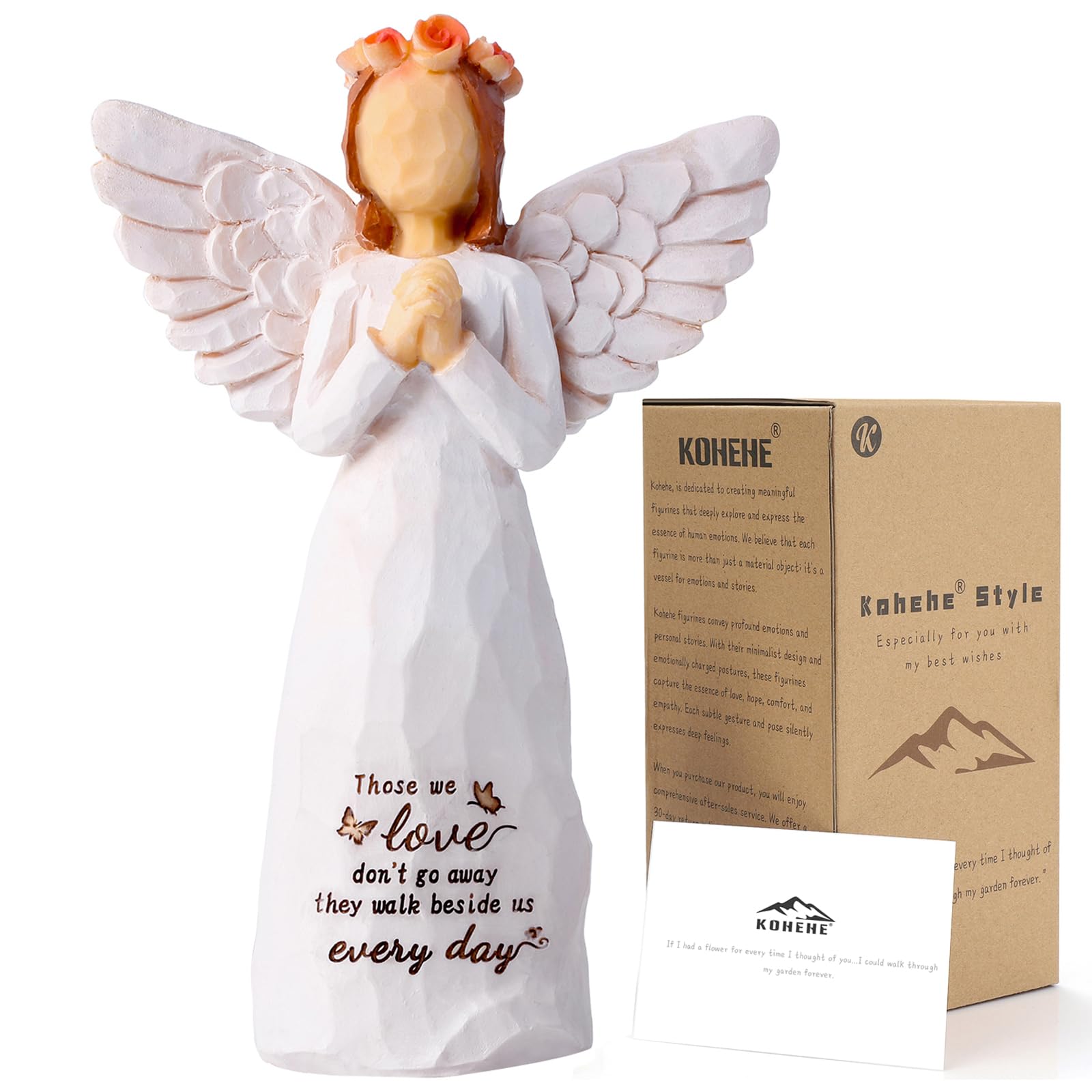 Kohehe angel figurine in cream dress with wings for a comforting memorial keepsake.