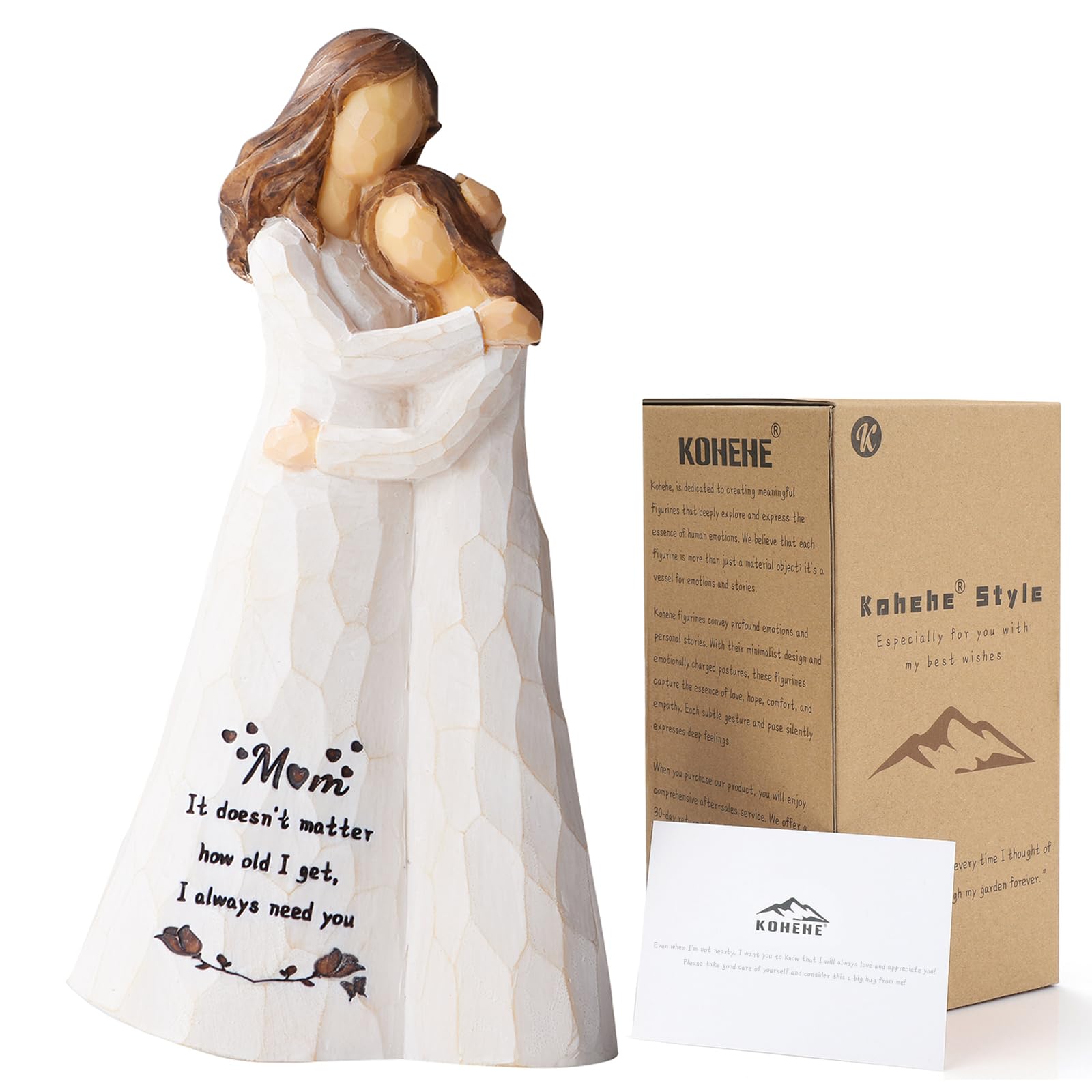 Kohehe mom daughter embrace figurine showing tender bond for display