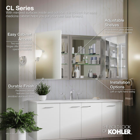 Kohler CB-CLC2026FS adjustable shelves inside for toiletries