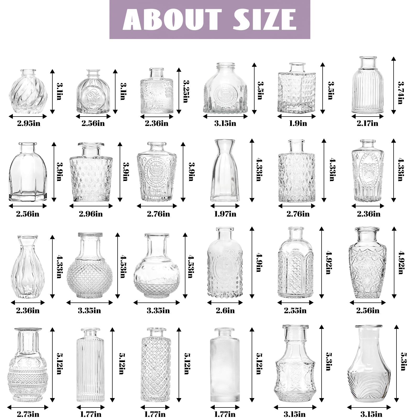 KOIUEYW glass vases with embossed textures, ideal for dried flowers