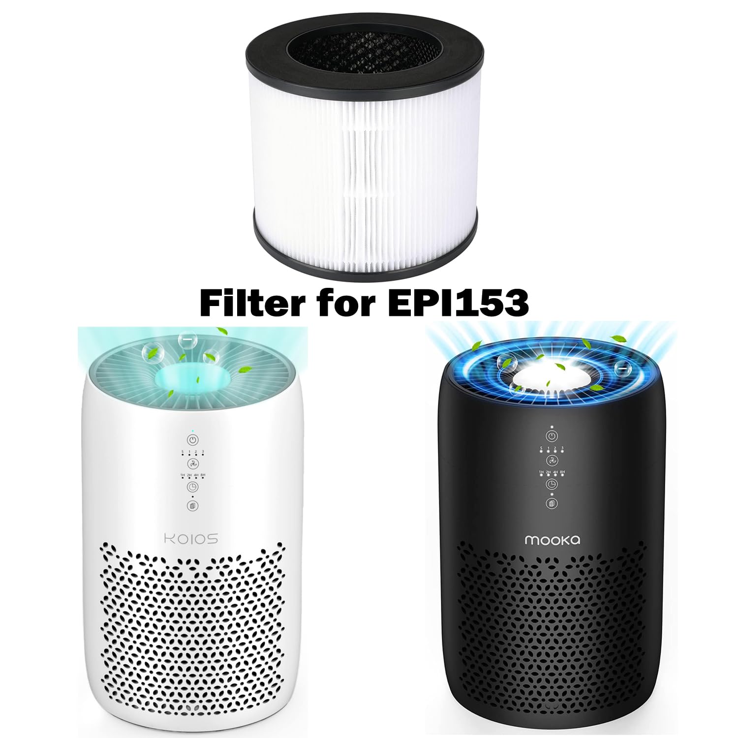 KOIOS H13 filter with three-layer filtration — HEPA, pre-filter, and activated carbon.