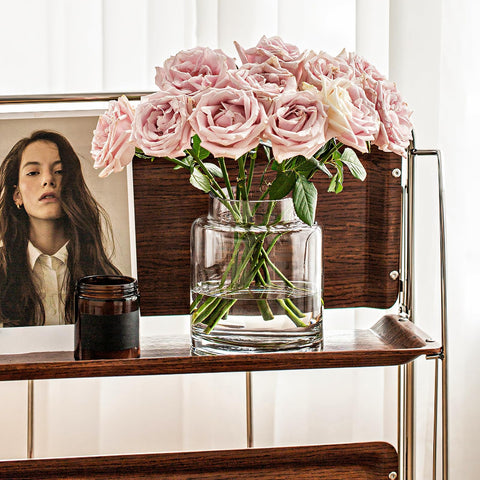 KOIUEYW 9-inch vase on dining table adds understated focal point.