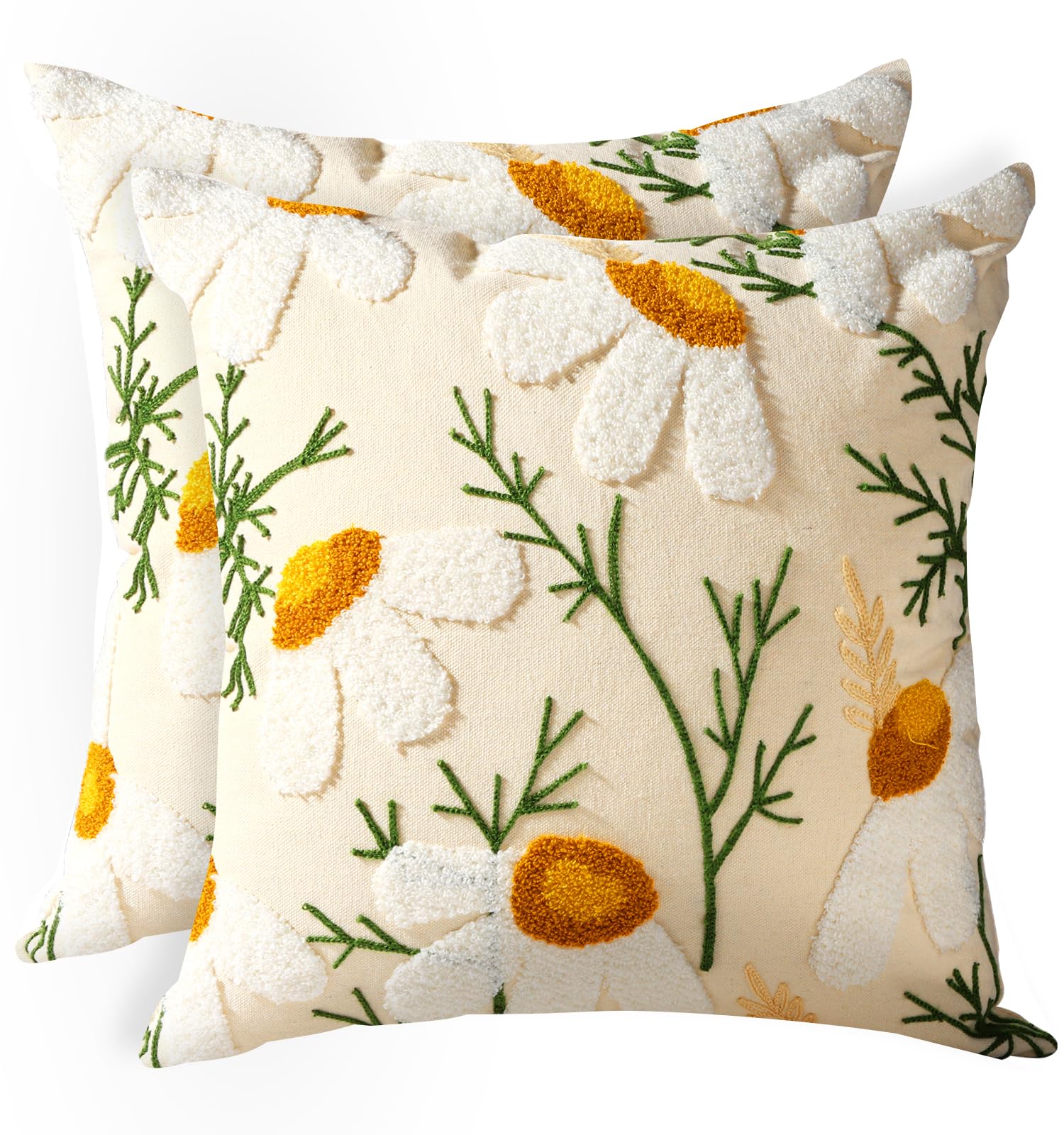 Kokaaee embroidered daisy pillow cover, 18x18 inches, adds tactile texture to your sofa.