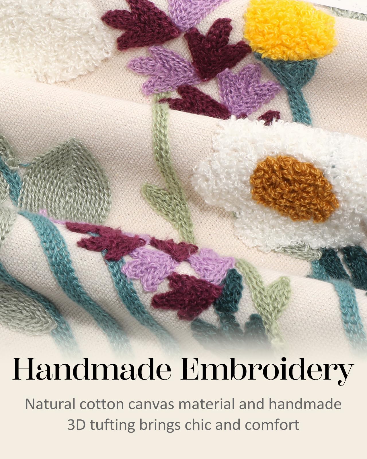 Kokaaee embroidery detail on pillow cover showcases premium craftsmanship
