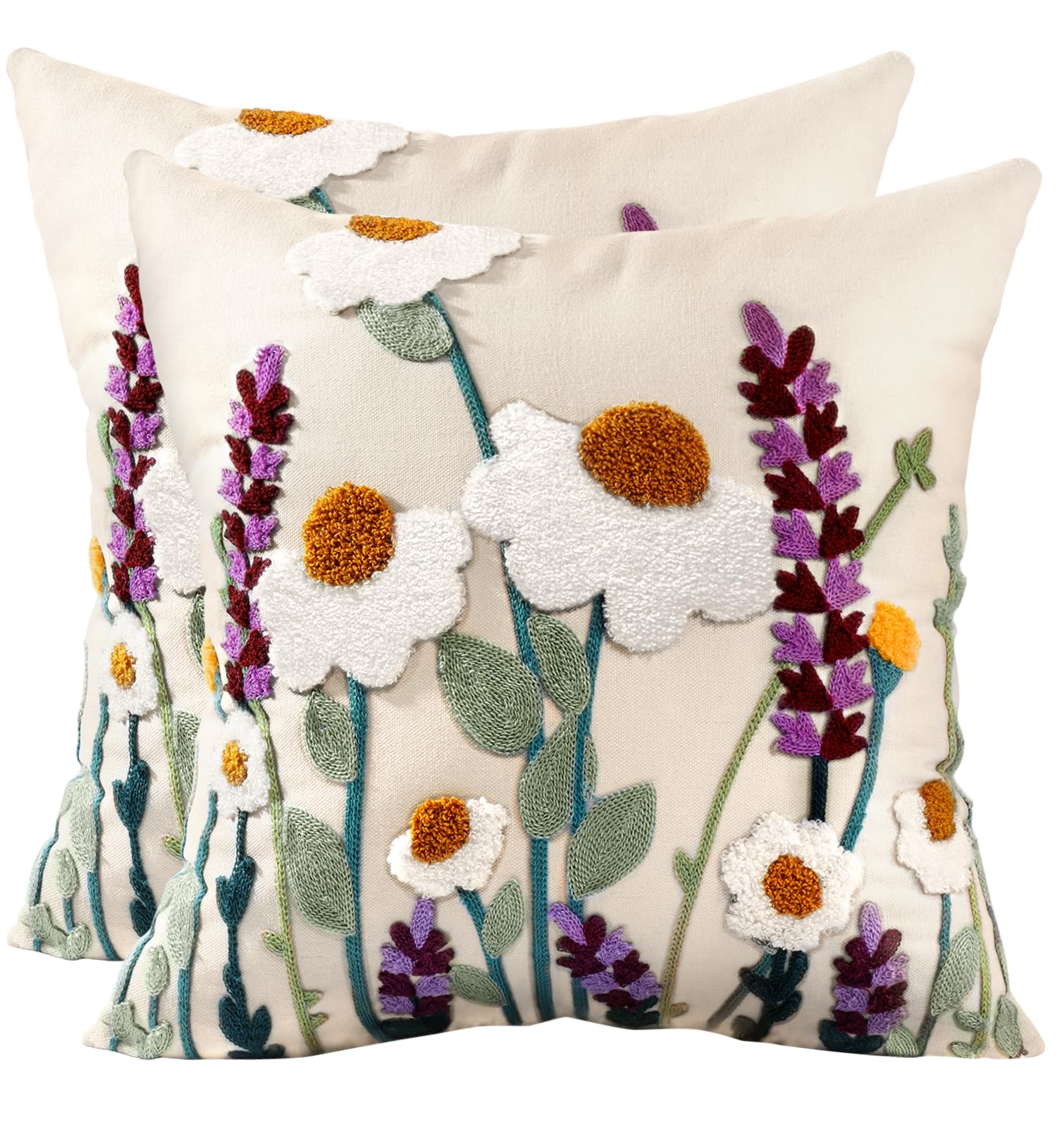 Kokaaee embroidered throw pillow cover with wild floral design adds texture to living room decor