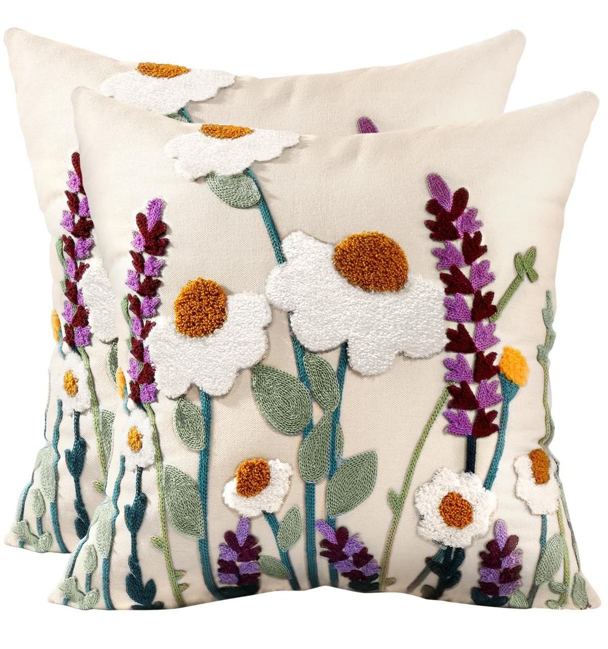 Kokaaee embroidered throw pillow cover with wild floral design adds texture to living room decor