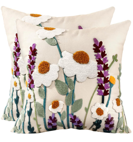 Kokaaee embroidered throw pillow cover with wild floral design adds texture to living room decor