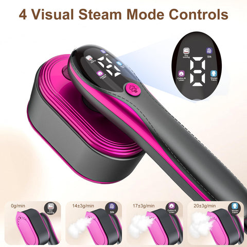 KOKABI steamer-iron rotates 90 degrees for hanging garments or flat ironing.