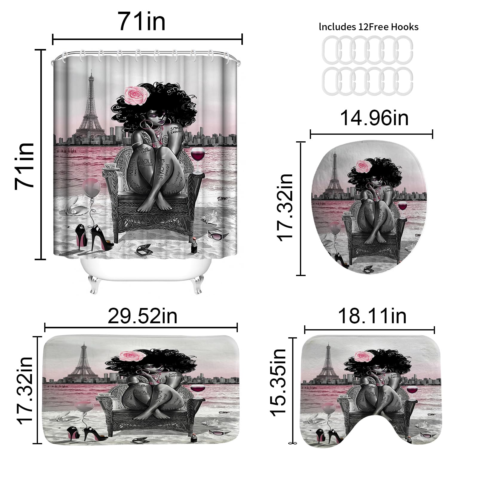 KOKGYM Black girls bathroom set with coordinated decor pieces