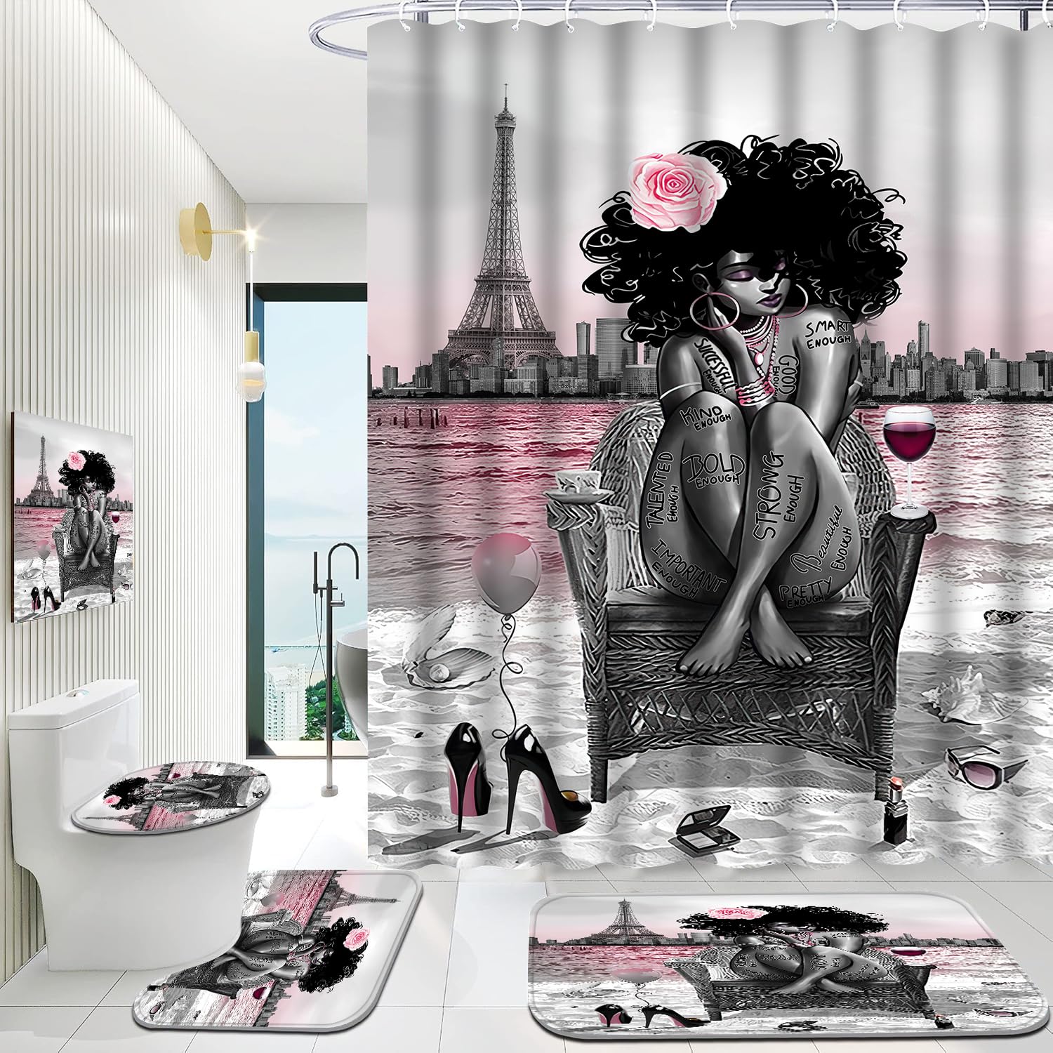 KOKGYM U-shaped rug fits around shower area for a neat look