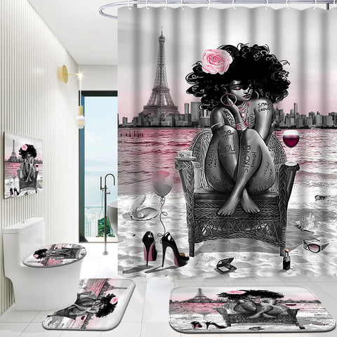 KOKGYM U-shaped rug fits around shower area for a neat look