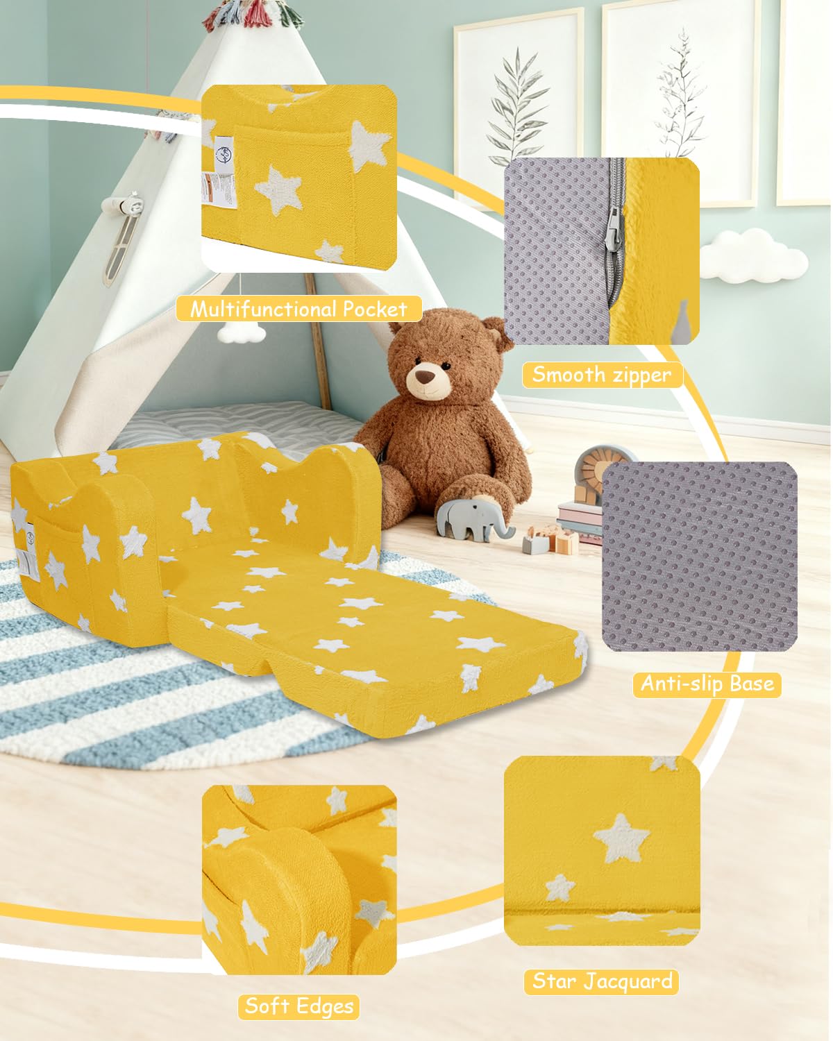Non-slip bottom keeps the KokoSelene couch steady during play.