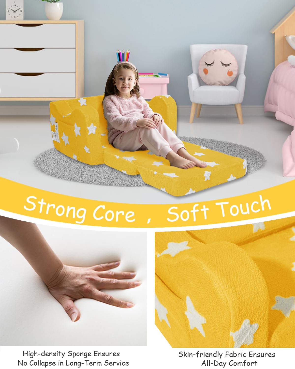 Star-emboss fabric on KokoSelene adds soft texture and daily durability.