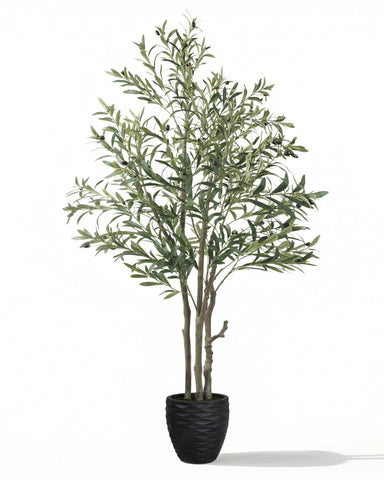 KOL 6ft artificial olive tree stand adds a lush focal point to any living room.