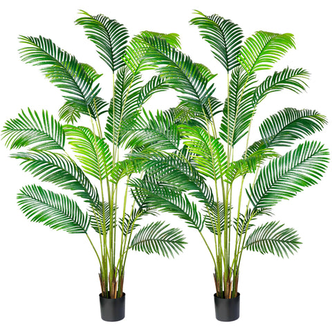 KOL artificial Areca palm plant 7ft two-pack in pot adds tall, lifelike greenery to living spaces.
