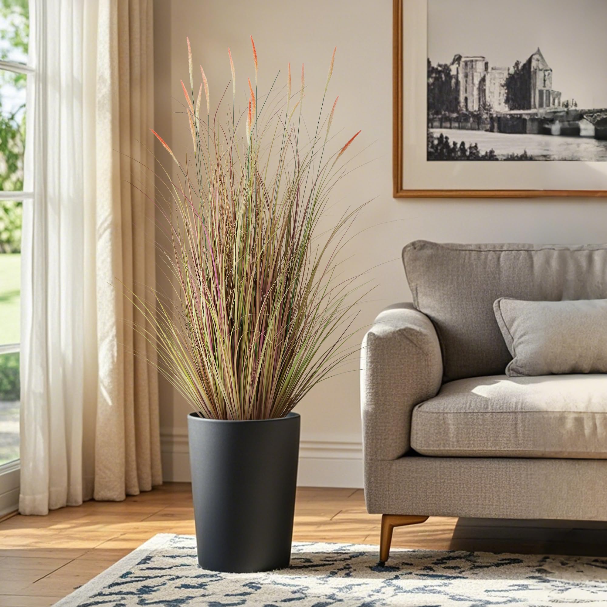 KOL pink 4ft cattail reed grass floor plant for offices and homes