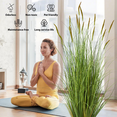 KOL artificial cattail reed grass vase display for contemporary living room styling.