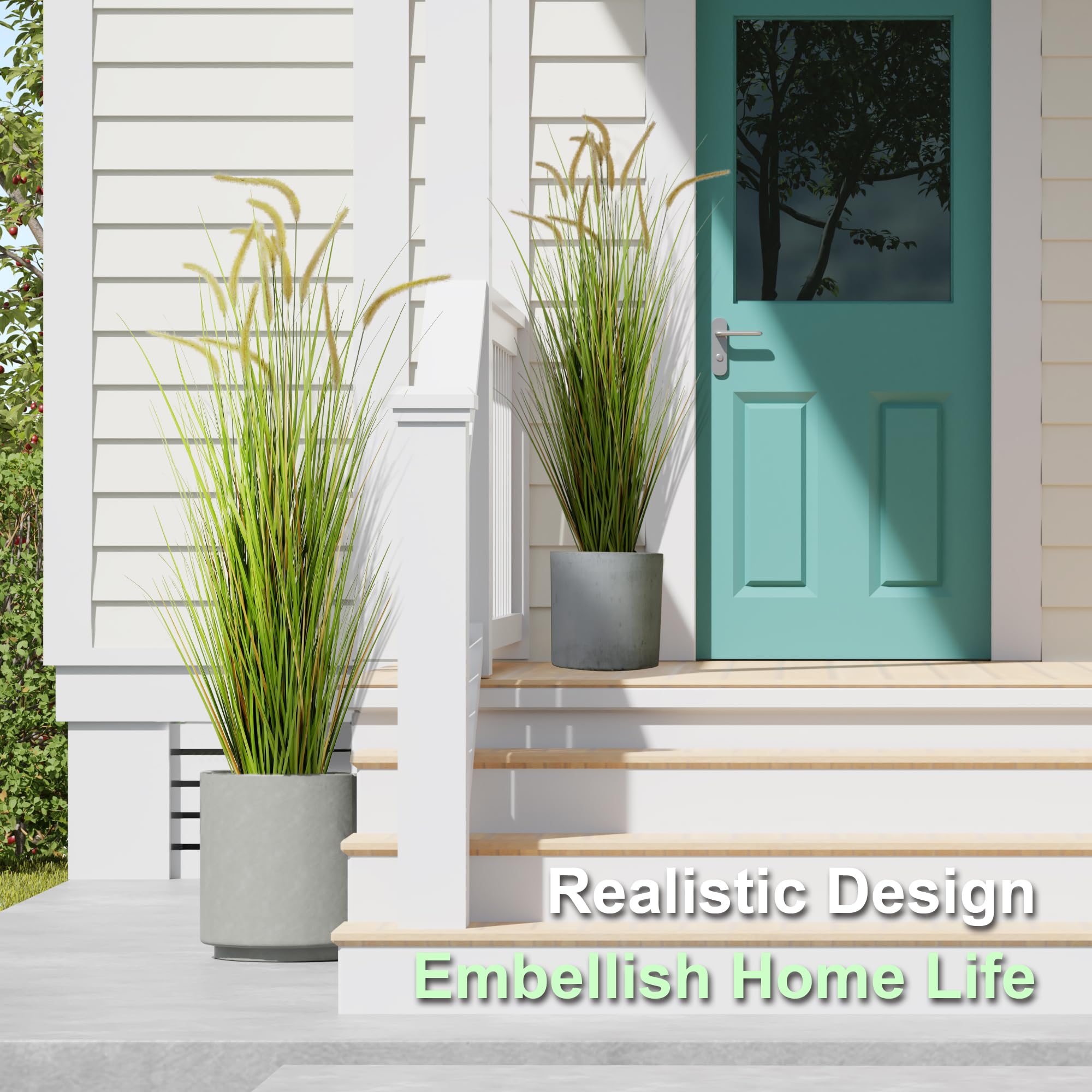 KOL artificial horsetail reed grass in pot, realistic leaves boost room ambience.