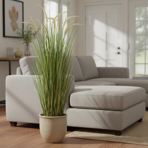 KOL artificial horsetail reed grass for office decor, maintains fresh look without care.