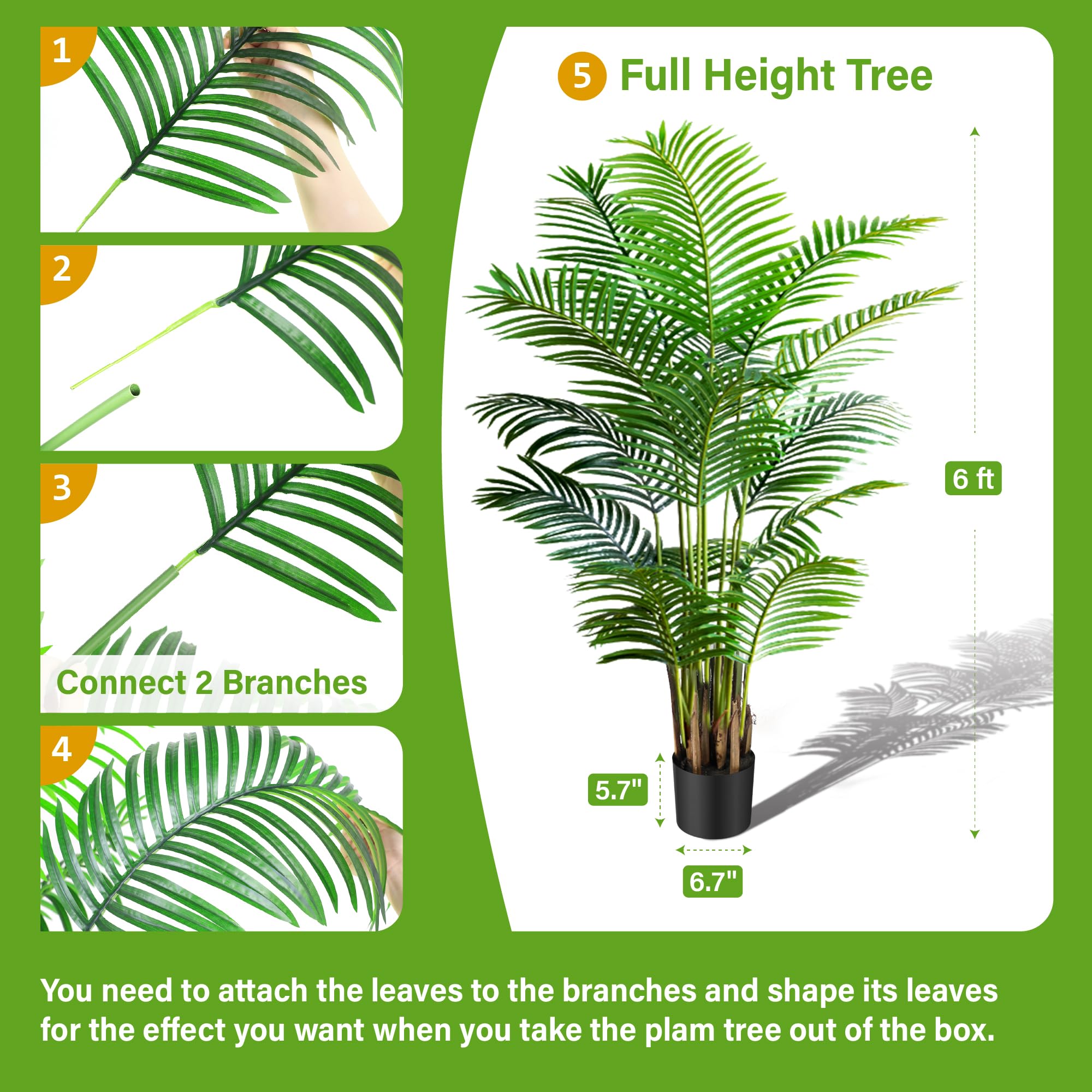 KOL artificial palm setup shows easy reshaping and quick styling.
