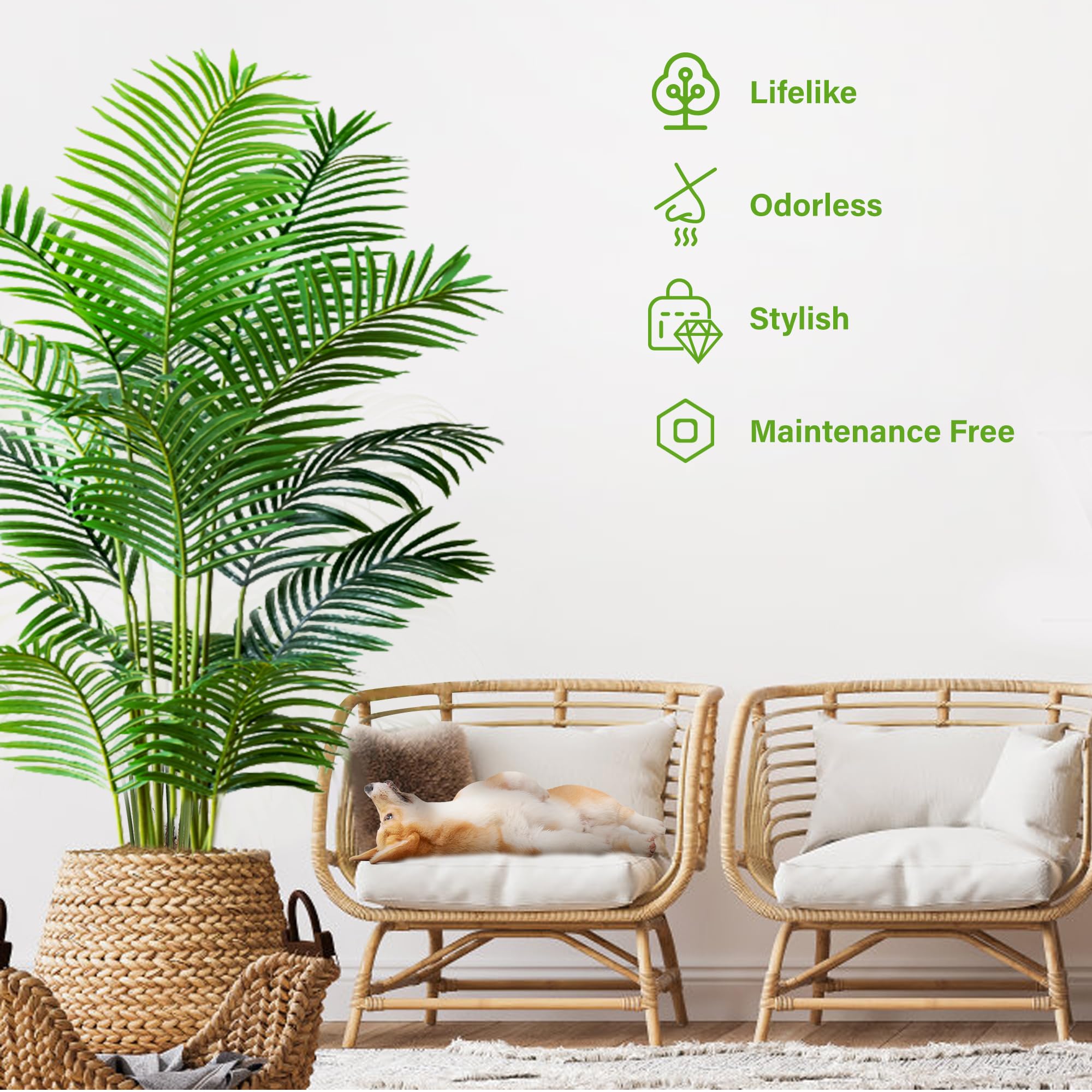 KOL areca palm trunk and leaves detail highlights durable materials.