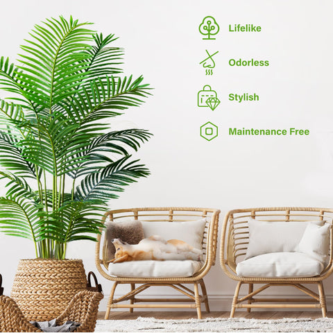 KOL areca palm trunk and leaves detail highlights durable materials.