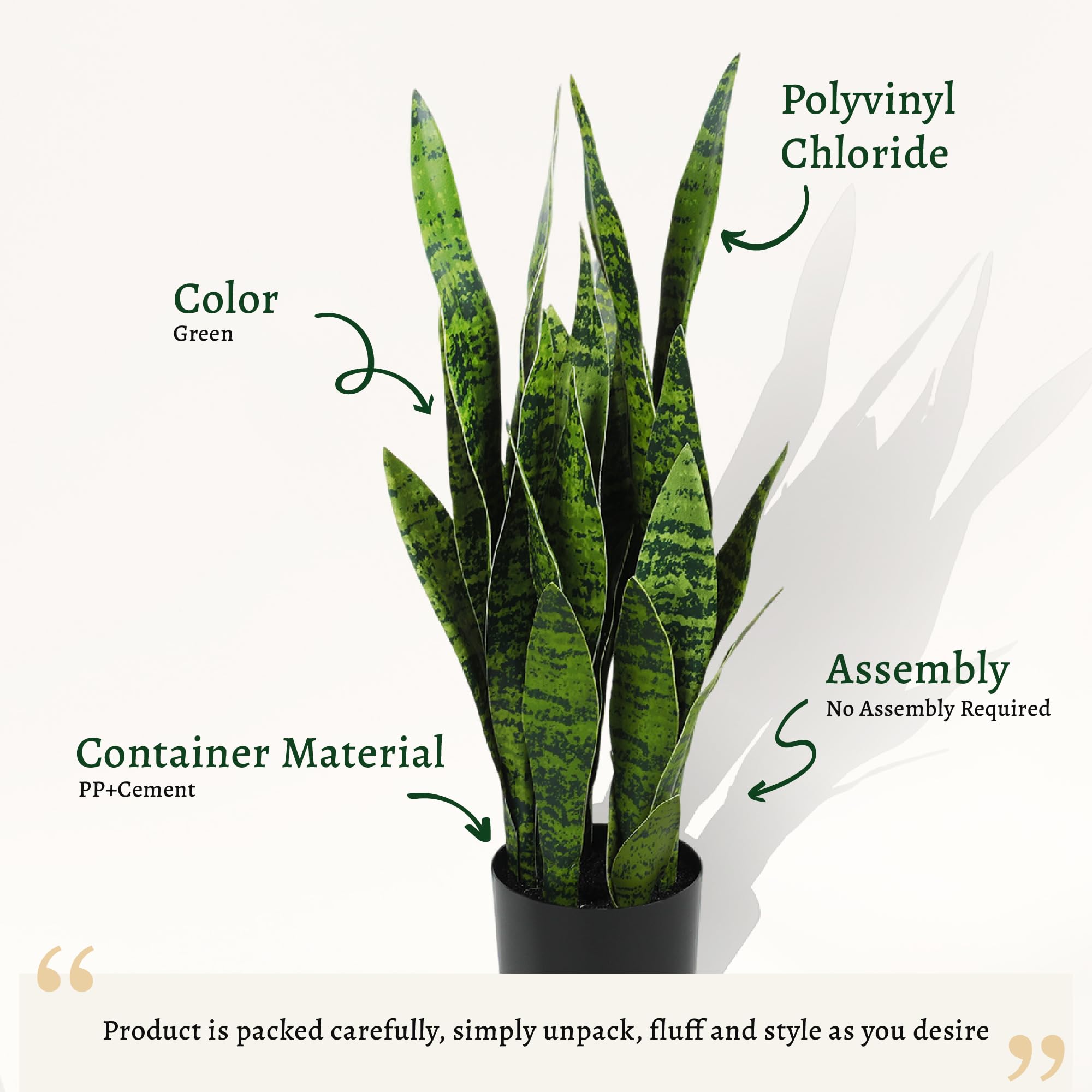 KOL artificial snake plant in modern urn, suits contemporary decor.