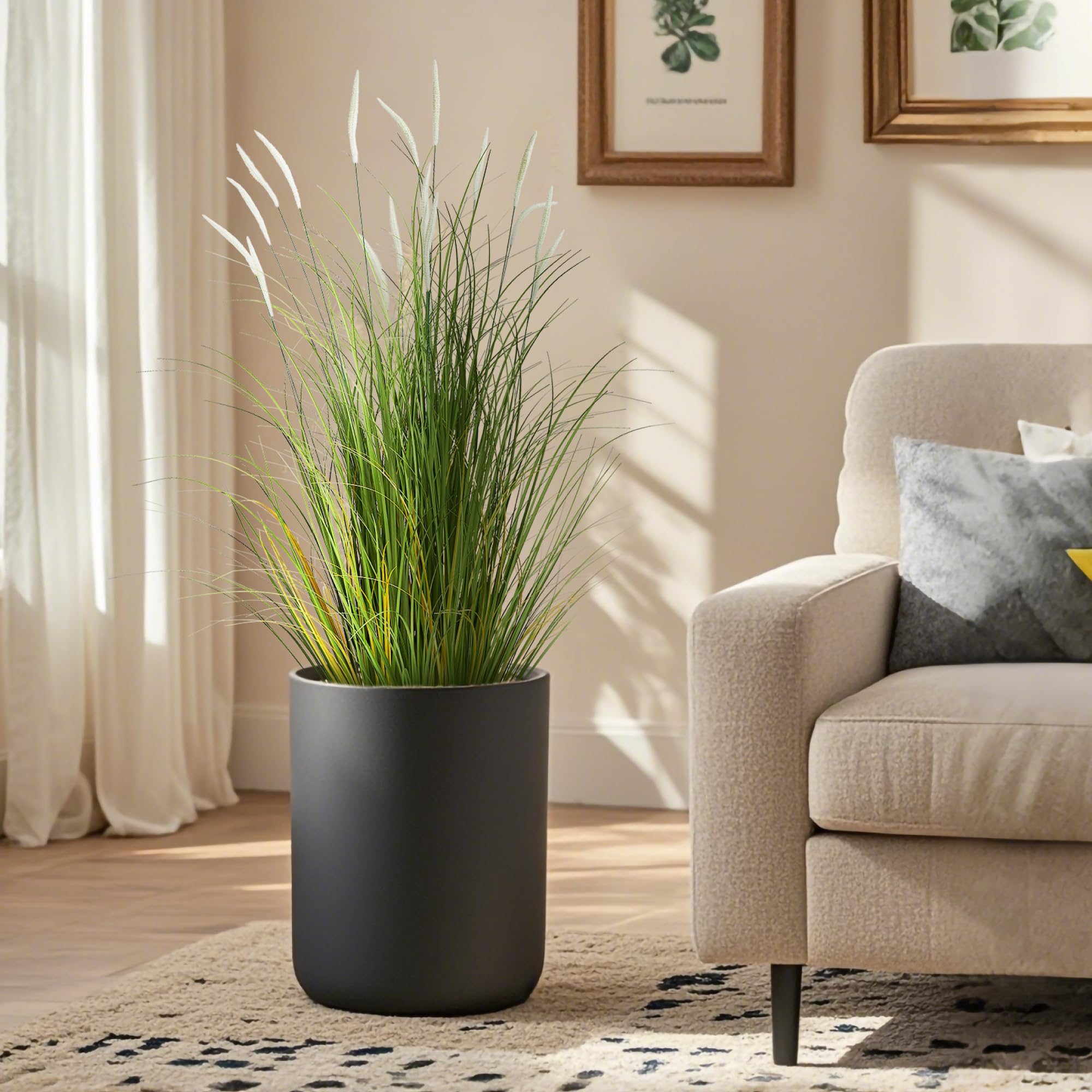KOL outdoor decor setup with artificial cattail grass for patio or garden.