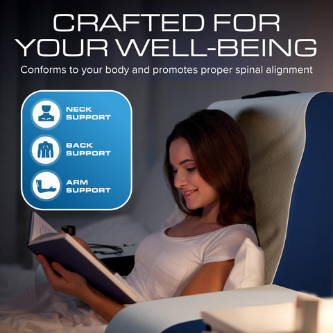 Kölbs bed wedge pillow solid foam core provides stable support during relaxation.