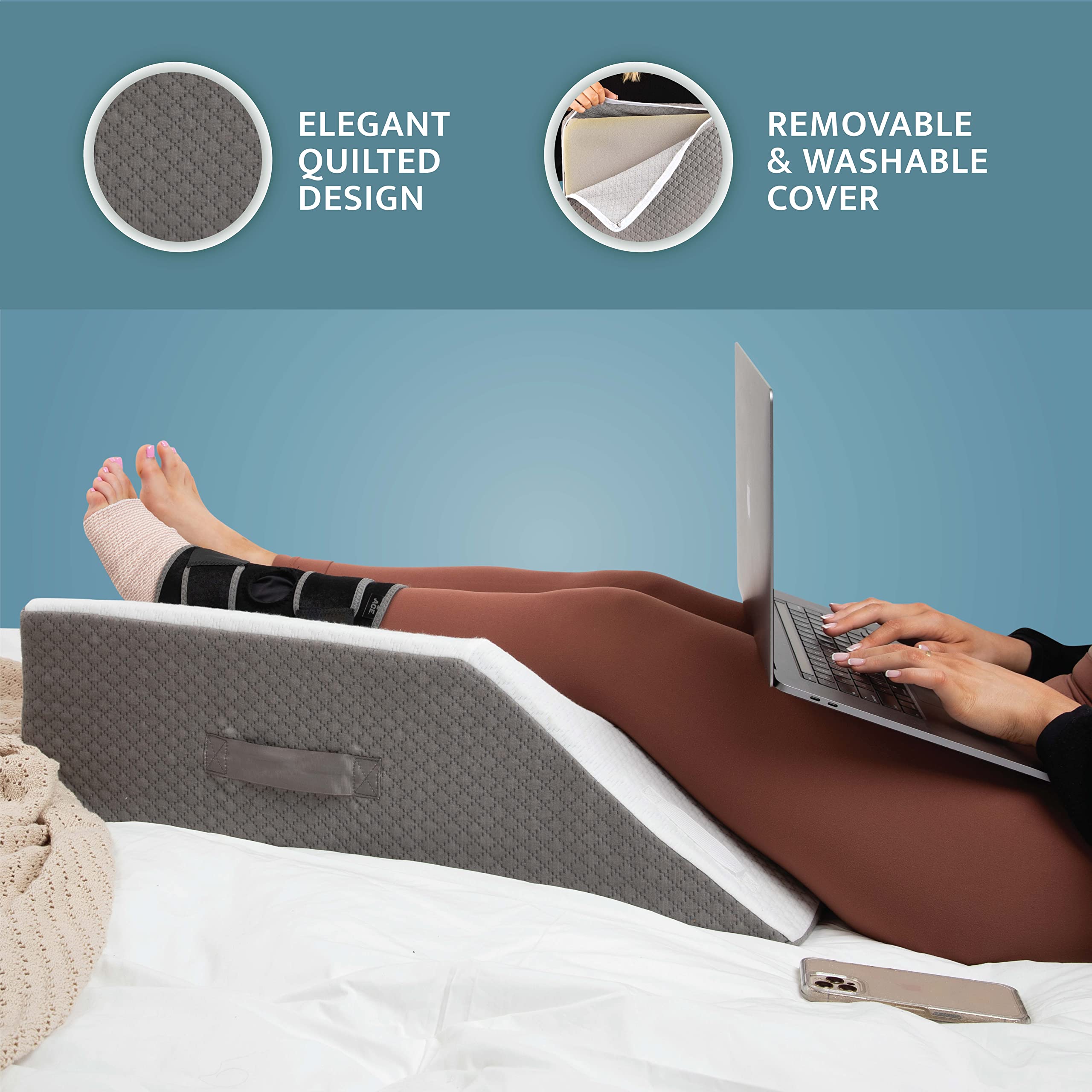 Kölbs Double Leg Elevation Pillow features foam-core for stable, comfortable elevation.