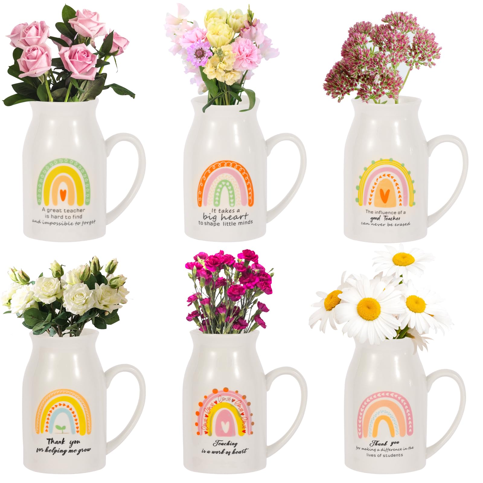Kolewo4ever teacher vases with handles featuring rainbow accents brighten desks.