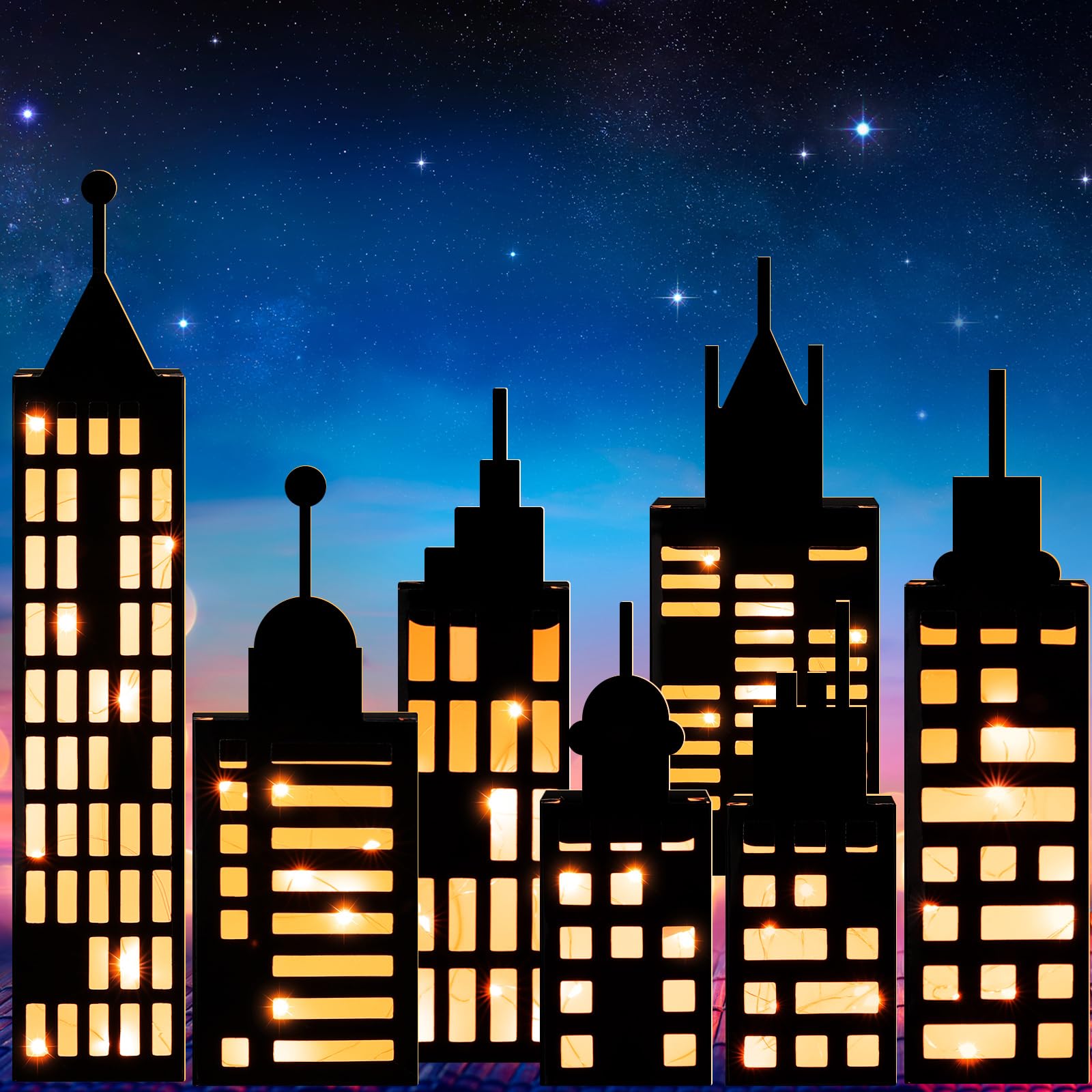 Kolldenn party decor hero theme creates immersive cityscape vibe