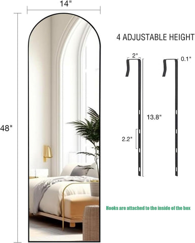 KOMCOTE door-hanging mirror with hooks enables quick, no-drill installation.