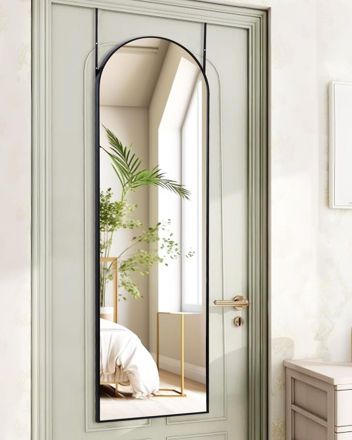 KOMCOTE full-length arch mirror offers a full-body view for dressing and styling.