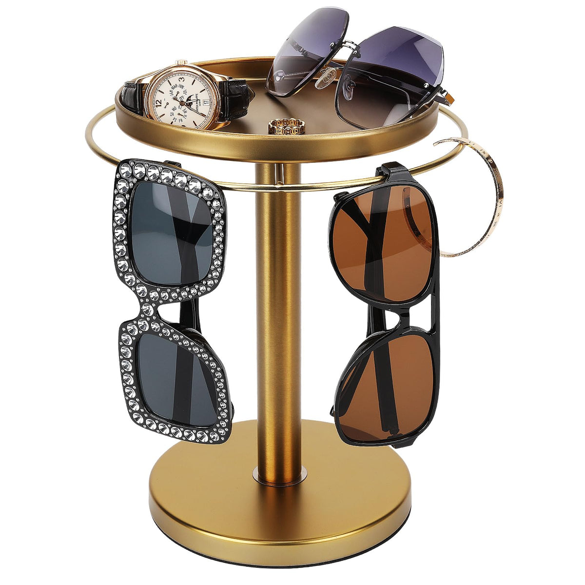 KONDYFAYO 360° rotating sunglasses organizer in gold for easy daily access.