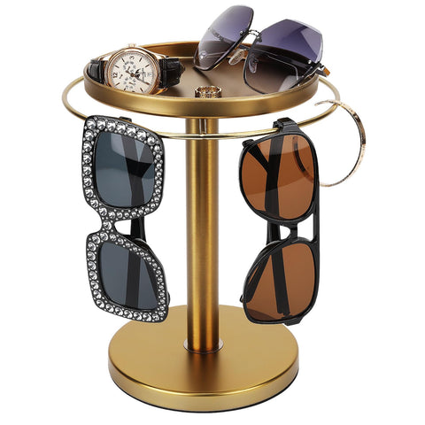 KONDYFAYO 360° rotating sunglasses organizer in gold for easy daily access.