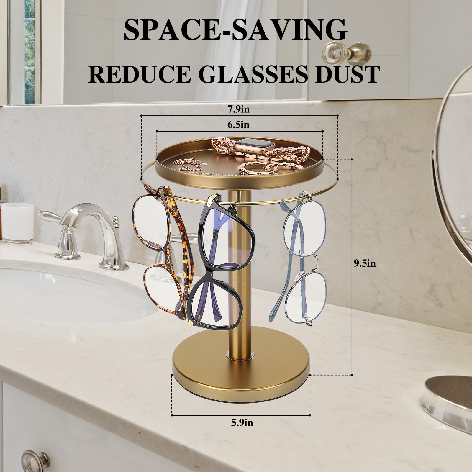 KONDYFAYO gold sunglass shelf elevates space with modern home decor appeal.