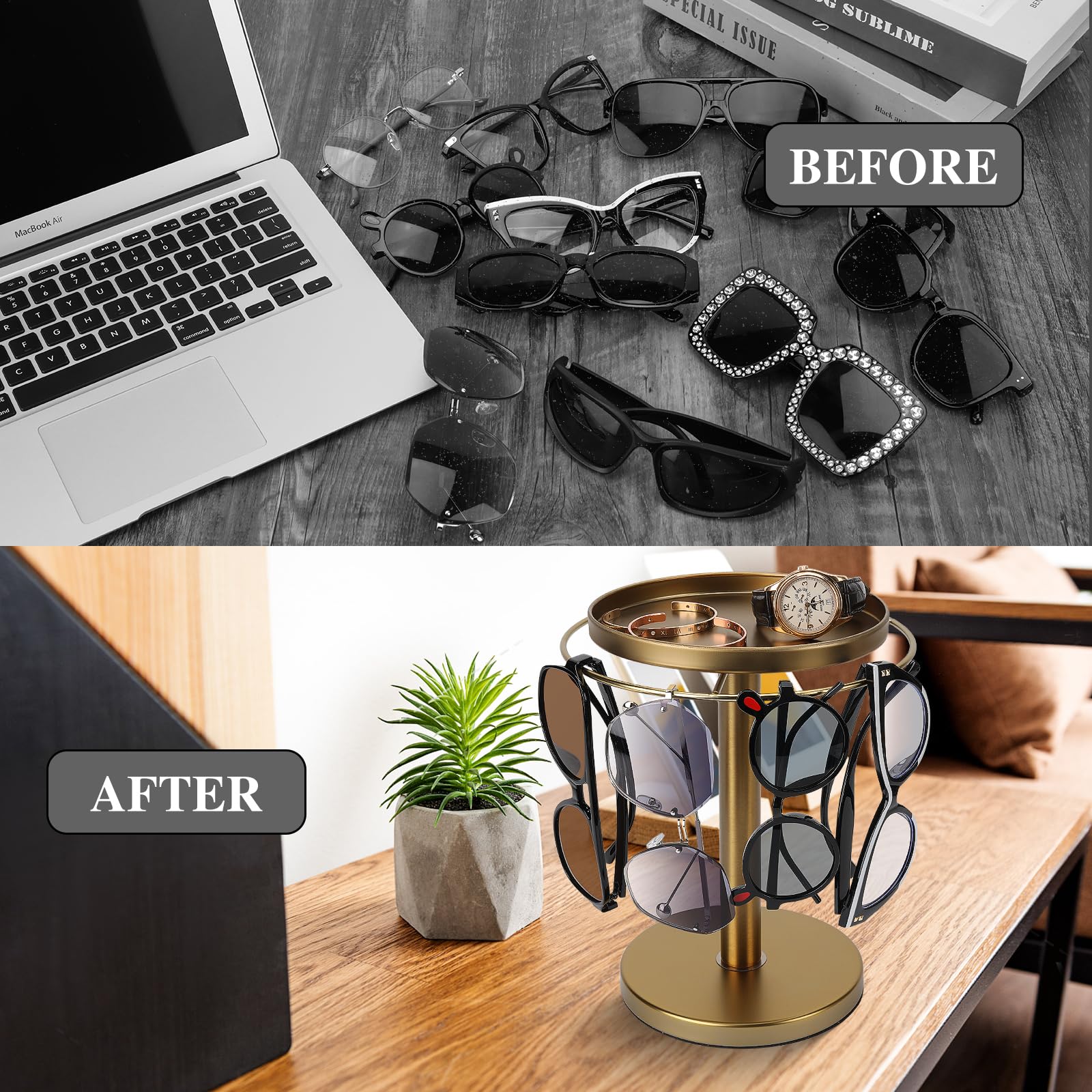 KONDYFAYO metal glasses holder stand with weighted base keeps glasses steady.