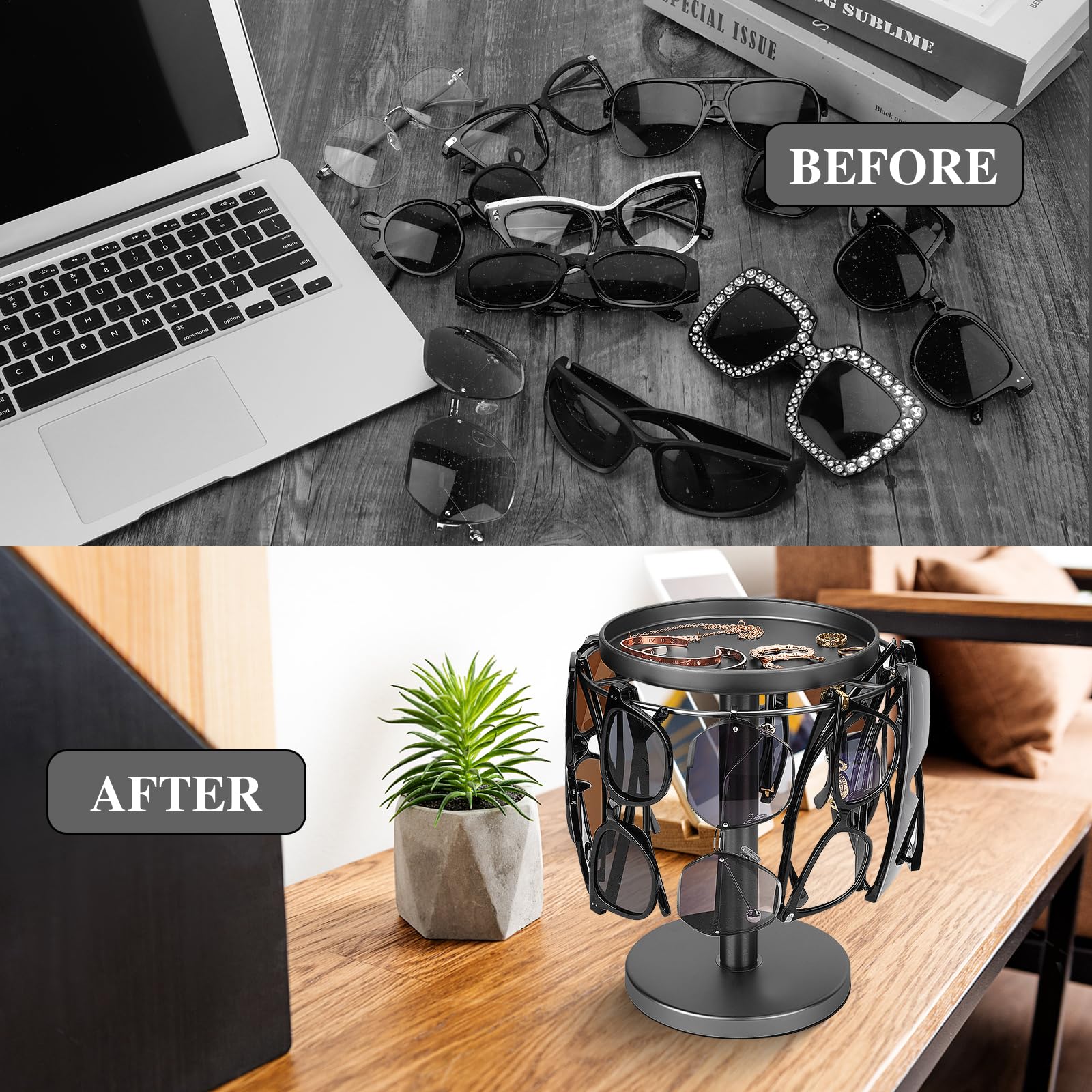 Kondyfayo stainless steel glasses holder with weighted base for stability.