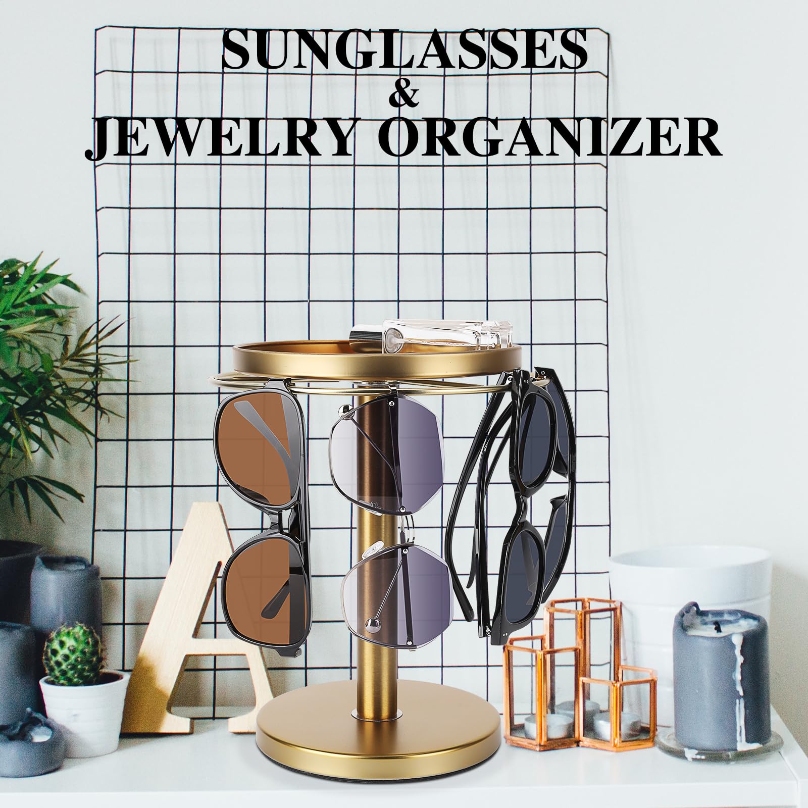 KONDYFAYO sunglasses organizer tray adds jewelry storage for rings and bracelets.