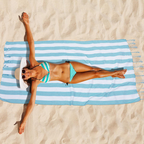 Kongdaoth blue fashion design on the towel adds style at the beach