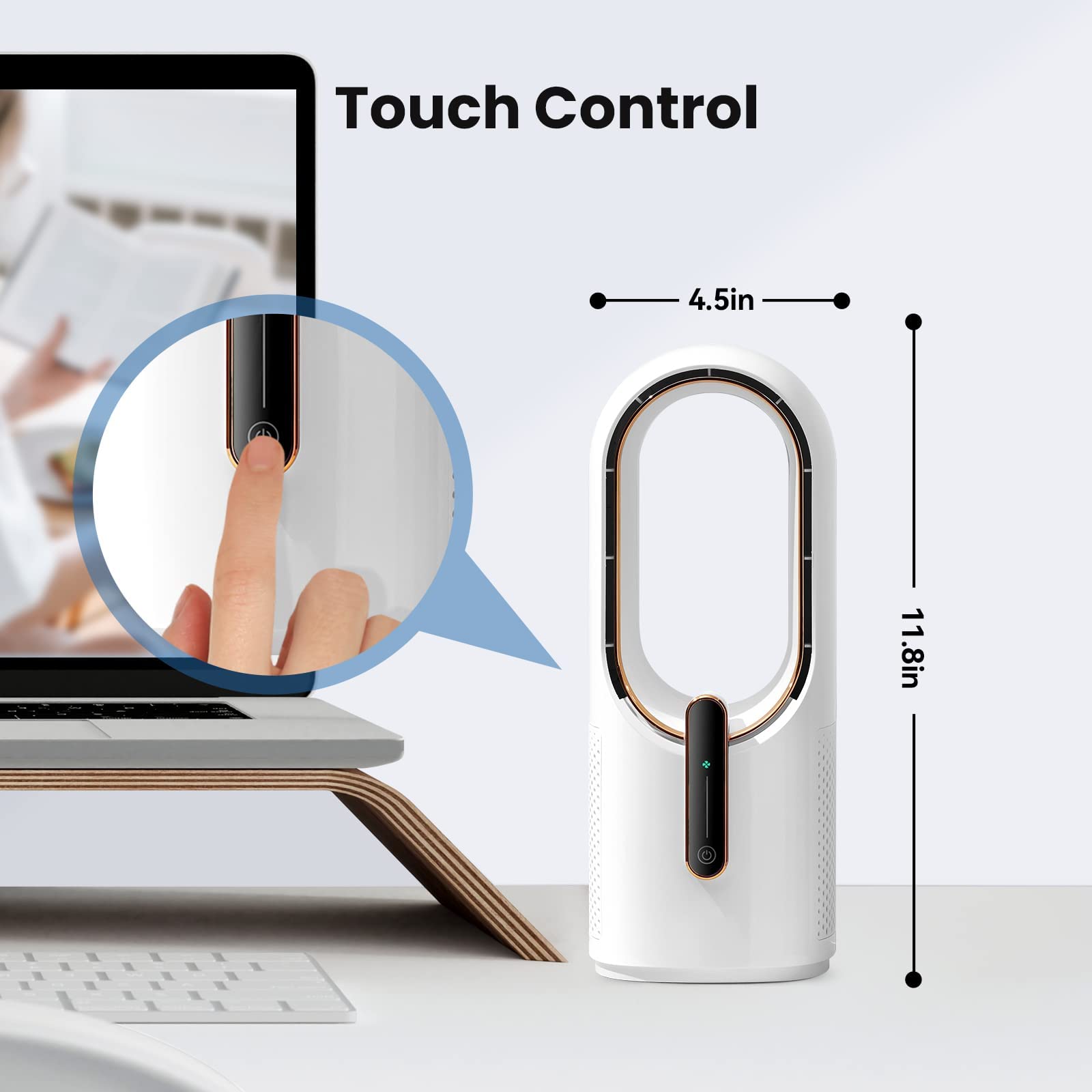 KONSIDEN bladeless desk fan on desk setup in office or home