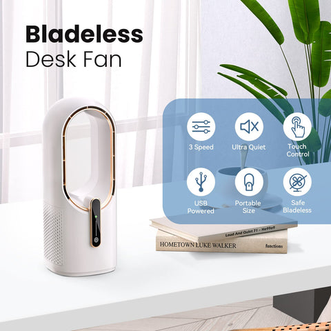 KONSIDEN bladeless desk fan touch-control panel for effortless speed adjustments