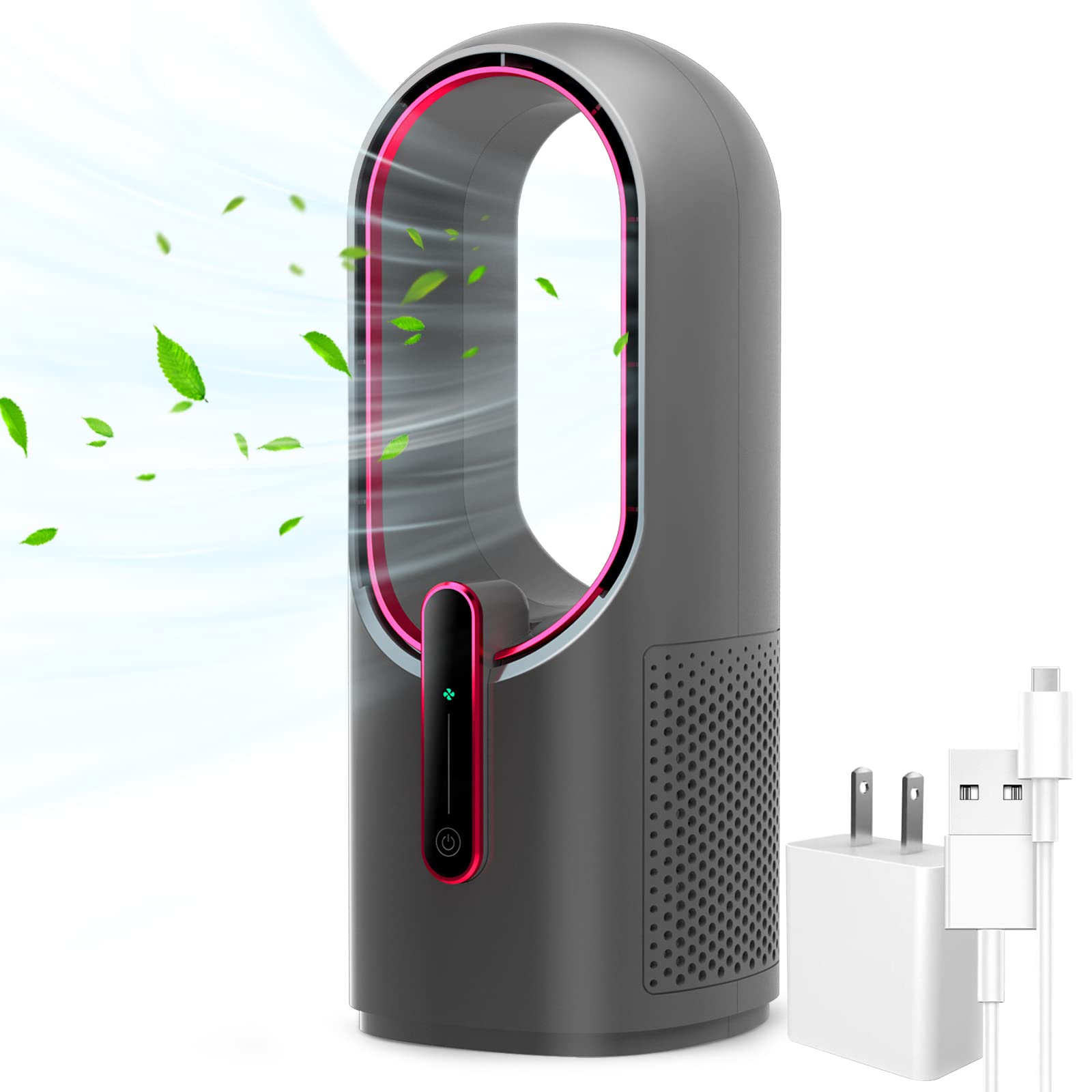 KONSIDEN bladeless desk fan 11.8 inch on a desk, showcasing compact form