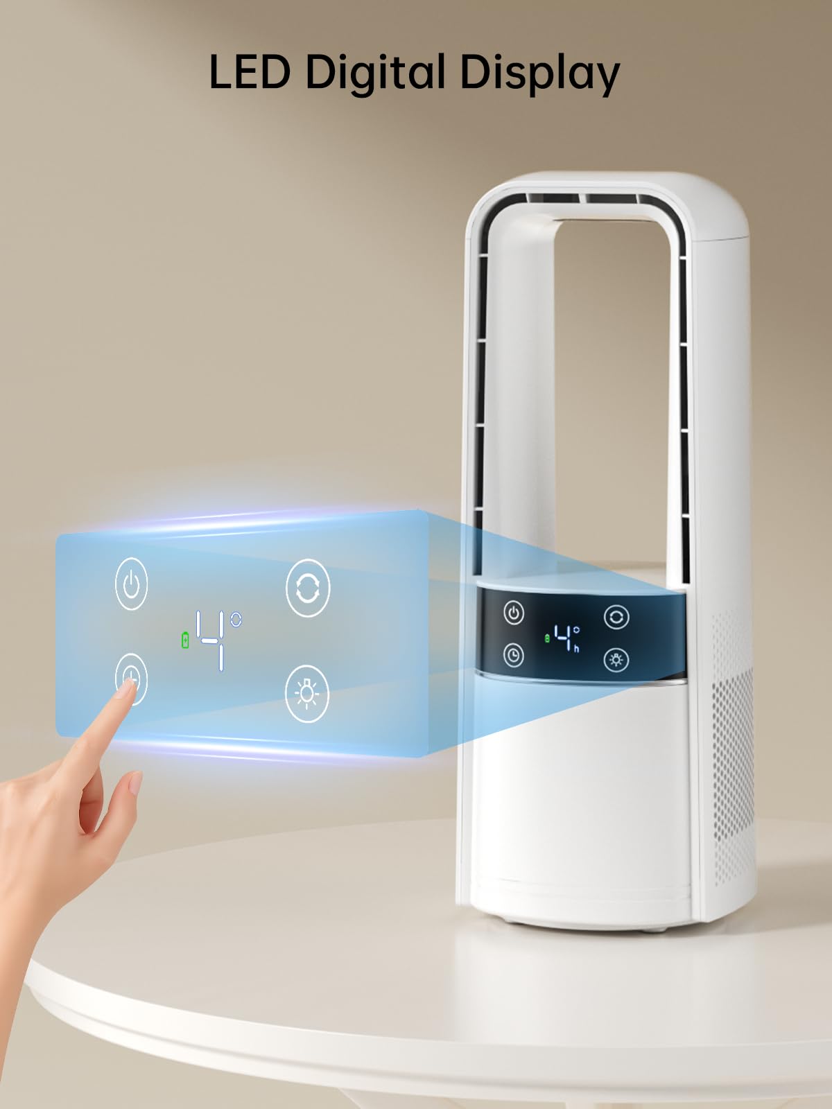 KONSIDEN bladeless desk fan offers 4 speeds for customization.
